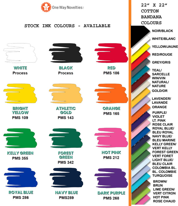 22" X 22" Cotton Bandanas - Screen Printed (100 units)