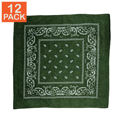 Dark Green Paisley Bandanas (pack of 12)