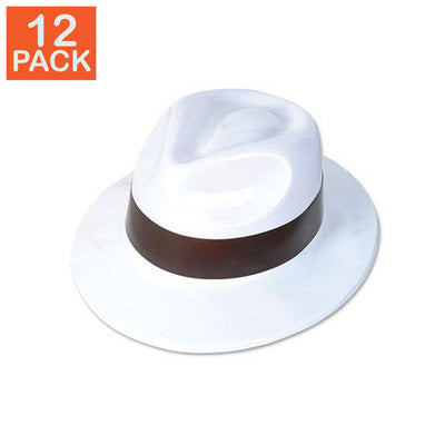 White Plastic Gangster Hat (pack of 12)